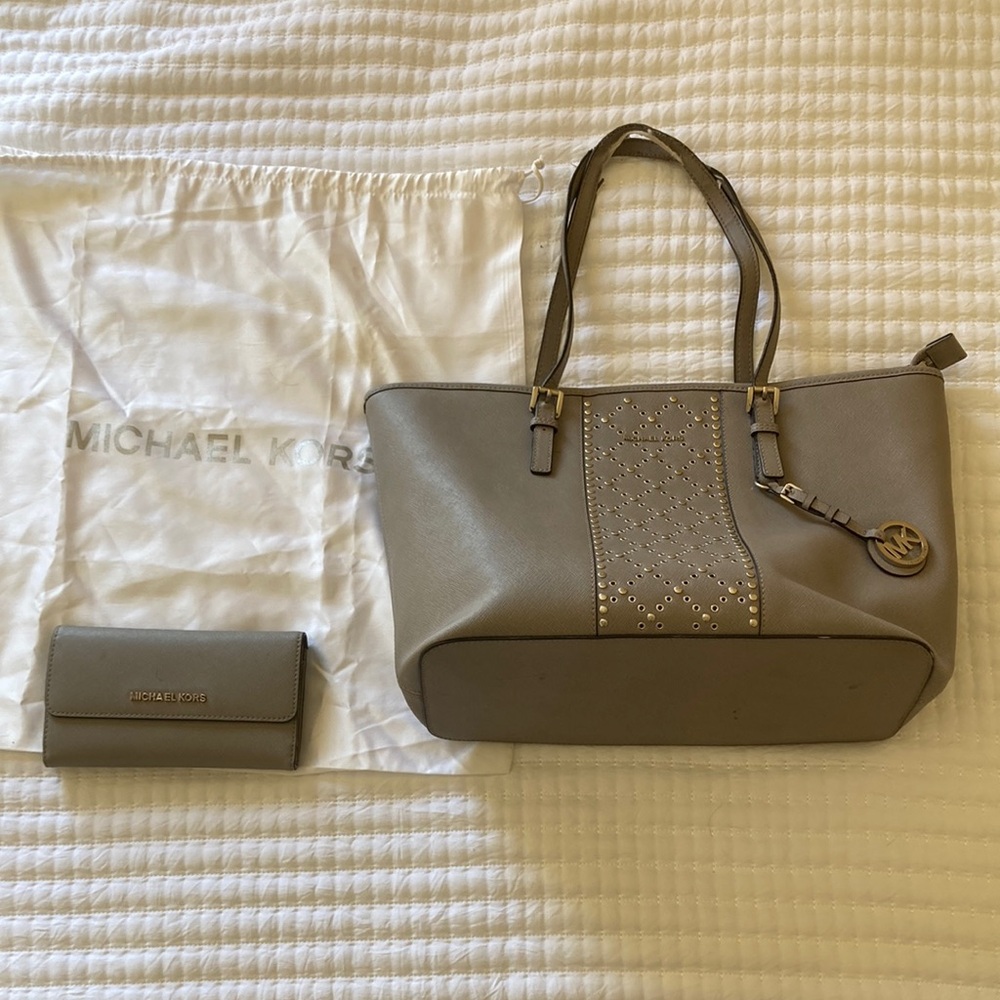 Michael Kors Gray Tote and Wallet Set
